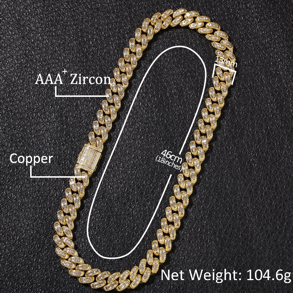 2019 New Hip Hop Diamond Necklace Micro Square Cubic Zirconia Copper Pendant Necklace Set With Diamonds 18k Gold Plating Iced Out Chains