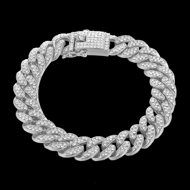 Men Silver Bracelet Iced Out Bracelets Gold Cuban Miami Chain Hip Hop Bangle Bangles Men male Fashion Jewelry Hot Sale