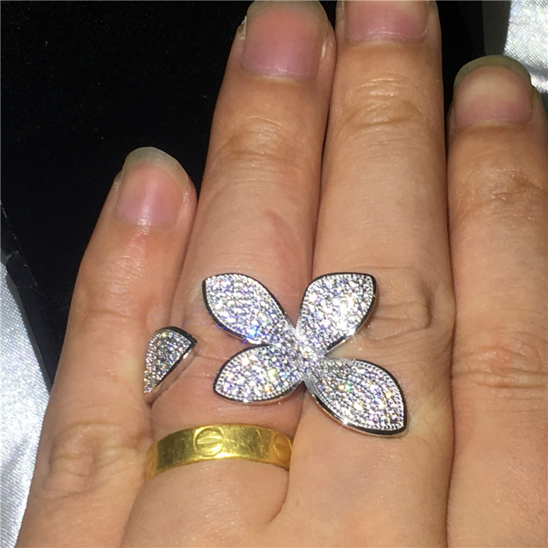 Flower shape Promise ring 925 Sterling silver Pave setting 5A Cz Stone Engagement wedding band ring for women Finger jewelry