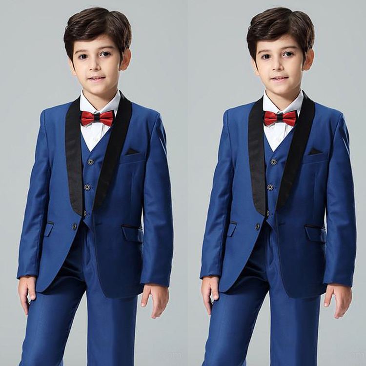 Navy Blue Boy's Formal Wear Shawl Lapel Kids Wedding Tuxedos One Button Flower Boys Suits Custom Made(Jacket+Vest+Pants)