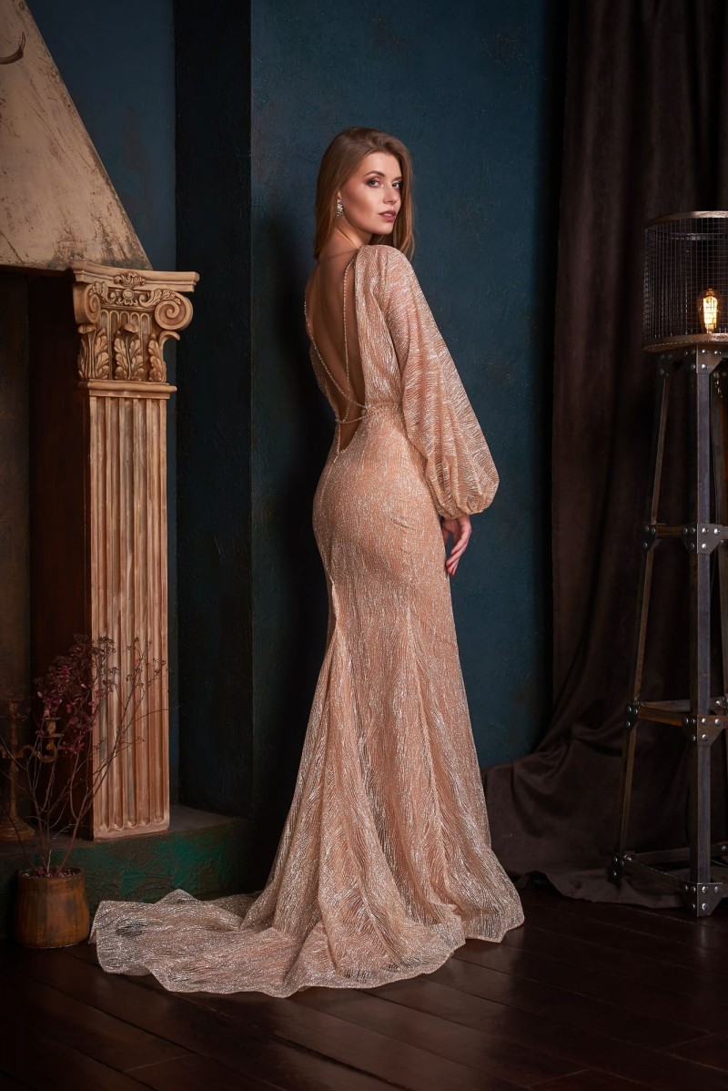 mermaid evening dresses jewel long sleevels appliqued lace sequins sweep train formal party gown backless evening gown