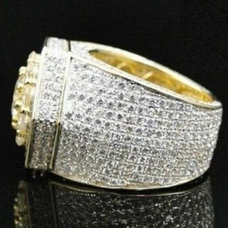 Whole Men039s Iced Out Cubic Zircon Bling Ring Gold Color Hexagon Full CZ Jewelry Micro Paved Iced Out Cubic Zircon Rings