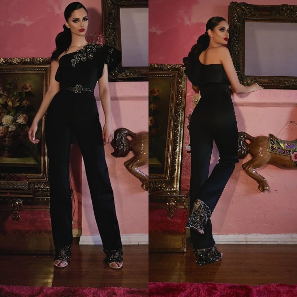 Elegant Black Jumpsuits Prom Dresses 2020 One Shoulder Ruffles Lace Beaded Formal Evening Gowns Party Club Wear, Pink
Elegant Black Jumpsuits Prom Dresses 2020 One Shoulder Ruffles Lace Beaded Formal Evening Gowns Party Club Wear, Pink