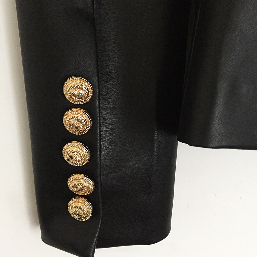 Newest Fall Winter 2019 ner Blazer Jacket Women's Lion Metal Buttons Double Breasted Synthetic Leather Blazer Overcoat CJ191201