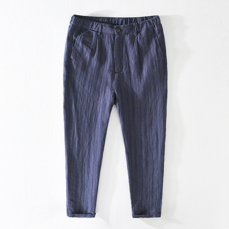 Men Summer Fashion Japan Simple Style Elastic Waist Striped Linen Ankle Length Straight Pant Male Casual Harajuku Slim Trousers, Blue
Men Summer Fashion Japan Simple Style Elastic Waist Striped Linen Ankle Length Straight Pant Male Casual Harajuku Slim Trousers, Blue
