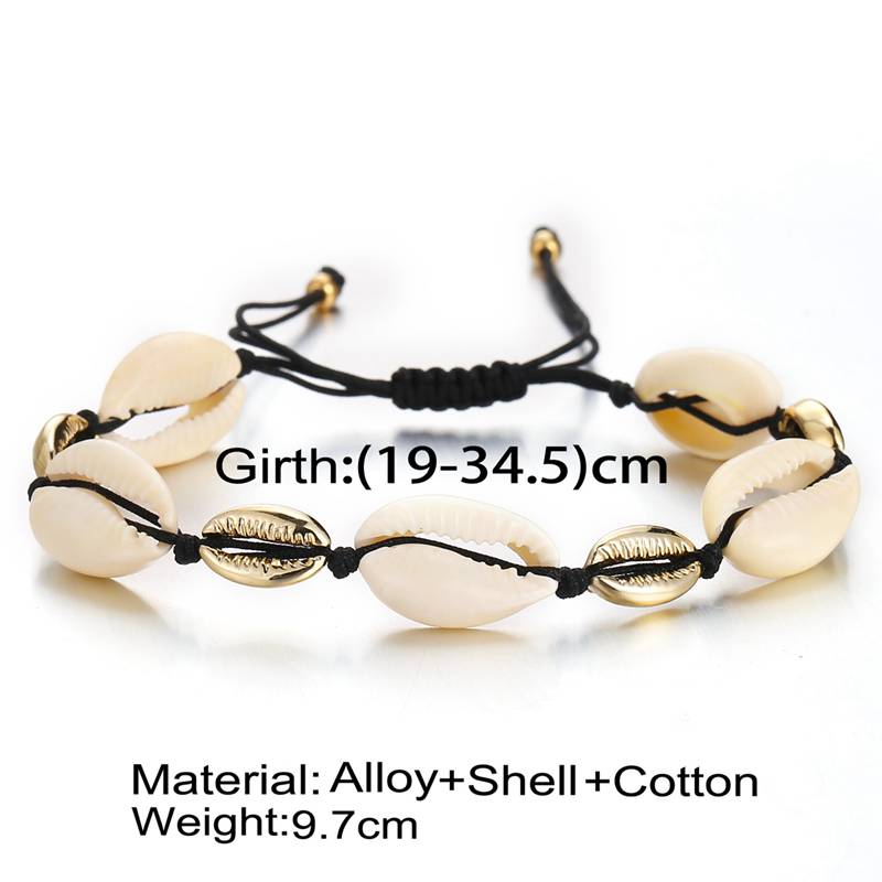 Shell bracelet handmade woven shell wax rope men and women beach anklet bracelet 8.5-11 inches adjustable