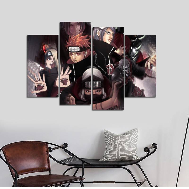 4pcs/set Unframed Naruto The Akatsuki Group Anime Poster Print On Canvas Wall Art Picture For Home and Living Room Decor