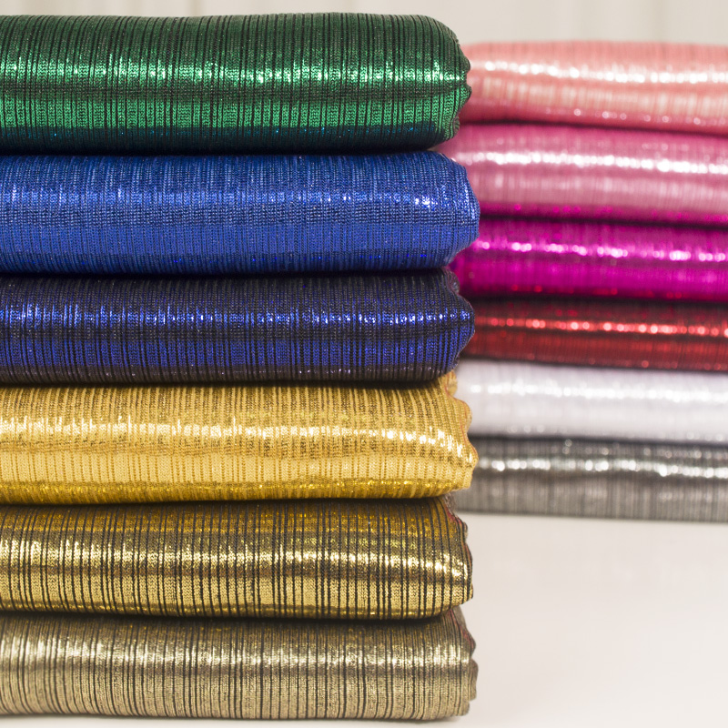 Wide 63" Laser Colorful Clothing Elasticity Material Rib Knit 4-Way Stretch Bronze Metallic Light Fabric By the Yard