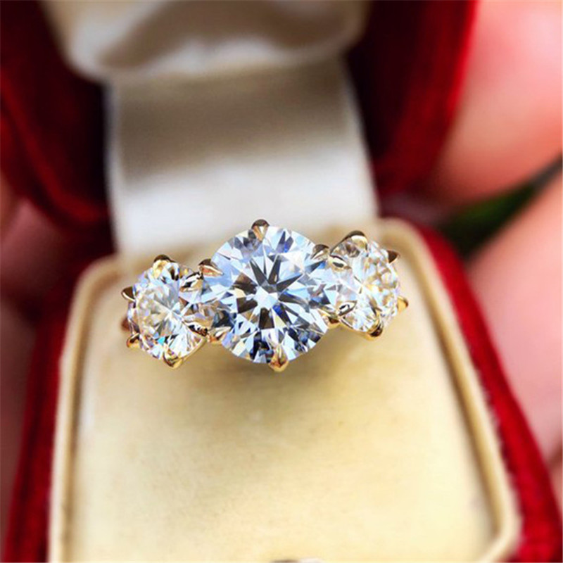 Vecalon Fashion Three stone ring 925 Sterling silver Diamond Engagement wedding band rings For women Bridal finger Jewelry Gift
