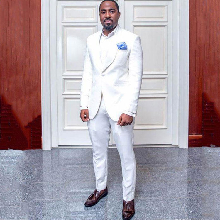 Handsome White Mens Suits Wedding Groom Wear Plus Size Slim Fit Bridegroom Suits Prom Party Blazer (Jacket+Pants)
