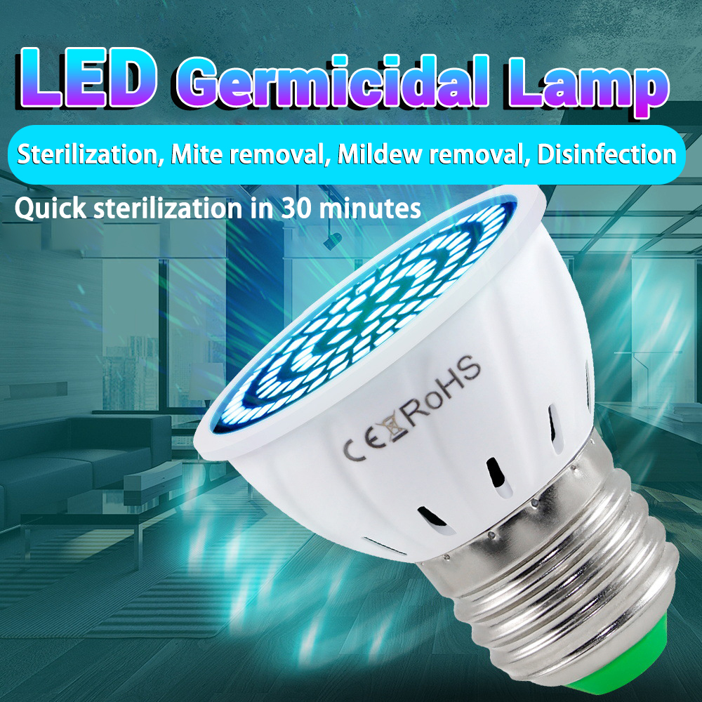 Pack of 2 AC110V UV Desinfection Lamp, E27 LED Sterilizer Light, 8W LED UVC Germicidal Bulb, Ultraviolet Lamp 80leds Amuchina