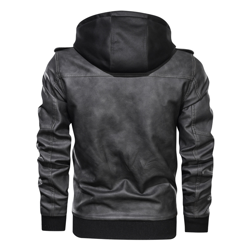 Spot Leather winter men's removable cap washed pu jacket large size casual motorcycle men