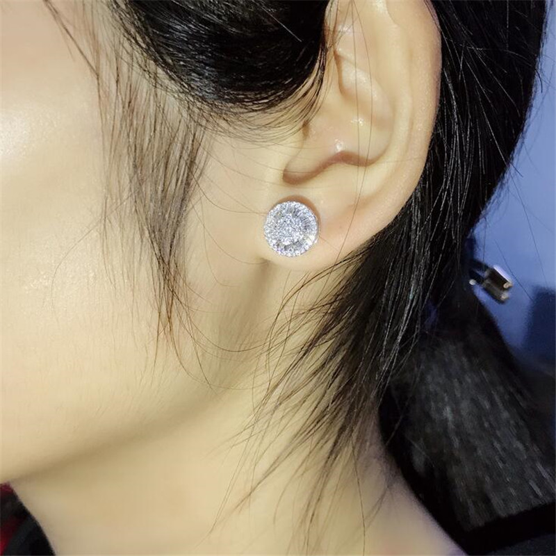 Circle Stud Earrings: Sterg Sier, Princess Cut White Topaz CZ, Wedding Bridal Jewelry Gift for Women