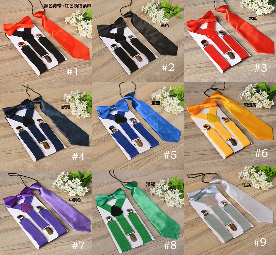 17 Colors Children Suspenders 3pcs/Set Kids Student Braces Bow Tie Set Bowtie Toddler Solid Color Cloth Set For Boys Girls M1241