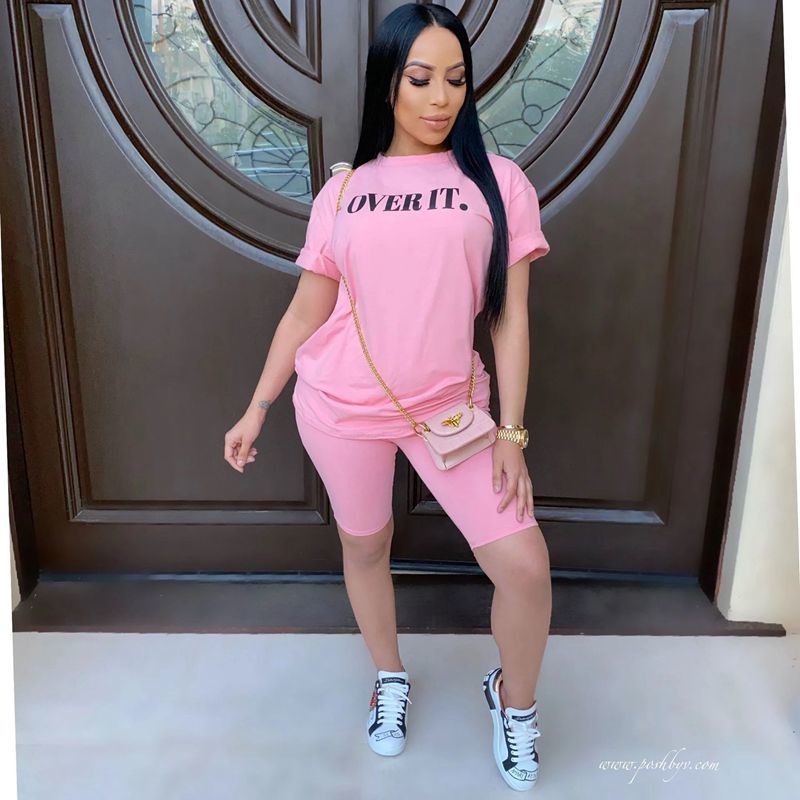 ZOOEFFBB Casual Outfits Two Piece Set Summer Clothes for Women Tracksuit Plus Size Top Biker Shorts Sweat Suits Matching Sets CX200702