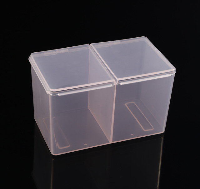 Nail Art 2 Colors Clear Compartments Holder Organizer Container Gel Polish Remover Cleaning Cotton Pad Swab Storage Box