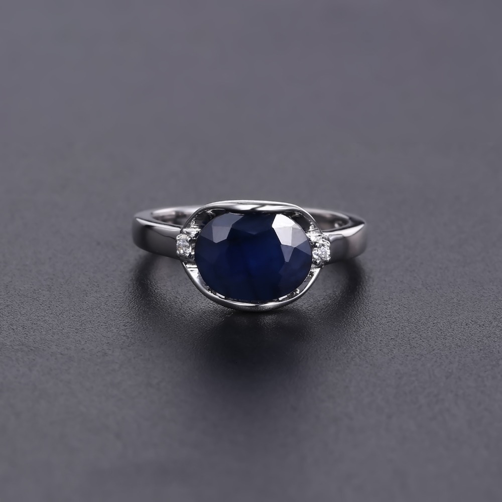 GEM'S BALLET 925 Sterling Silver Engagement Rings 3.24Ct Natural Blue Sapphire Gemstone Ring for Women Fine Jewelry CJ191205
