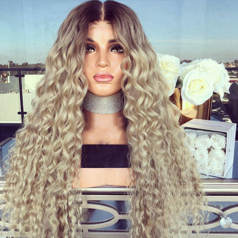 Perruque blonde Kinky Curly hair wig with Natural Hairline ombre blonde Synthetic Lace Front Wig For Women Free Part Heat Resistant Wigs