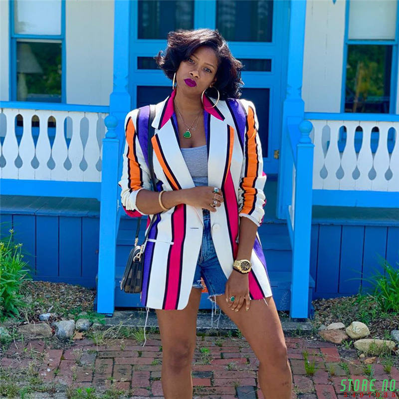 Nothed Neck Single Button Women Blazer Slim Fit Striped Print Blazers and Womens Jacket Autumn 2019 Elegant Workwear Coat
Nothed Neck Single Button Women Blazer Slim Fit Striped Print Blazers and Womens Jacket Autumn 2019 Elegant Workwear Coat