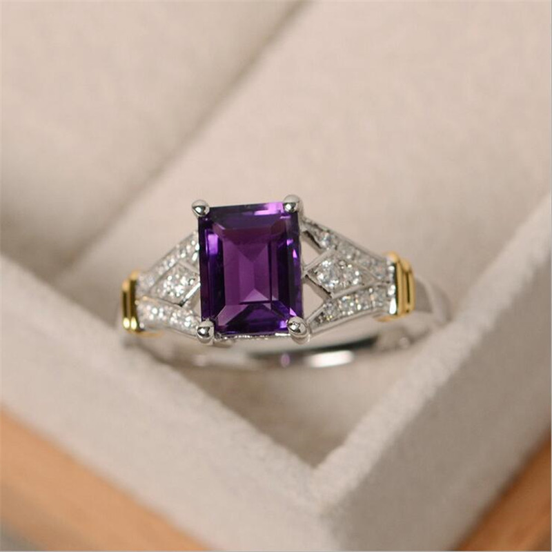 Drop Shipping Fashion Jewelry 925 Silver Fill Princess Cut Multi Gemstones CZ Diamond Women Party Wedding Band Ring For lovers' Gift