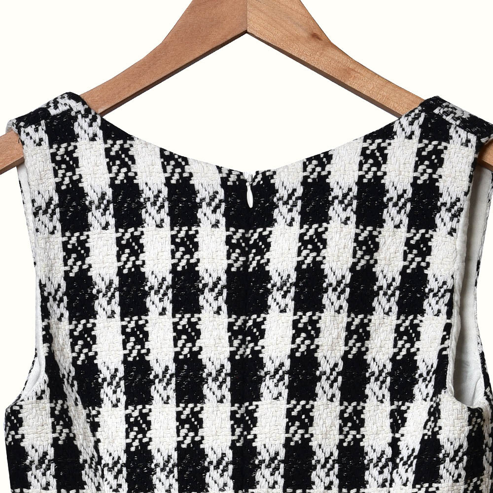 2020 Spring Summer Sleeveless Square Neck Multicolor Houndstooth Print Tweed Short Mini Dress Women Fashion Dresses W1815063