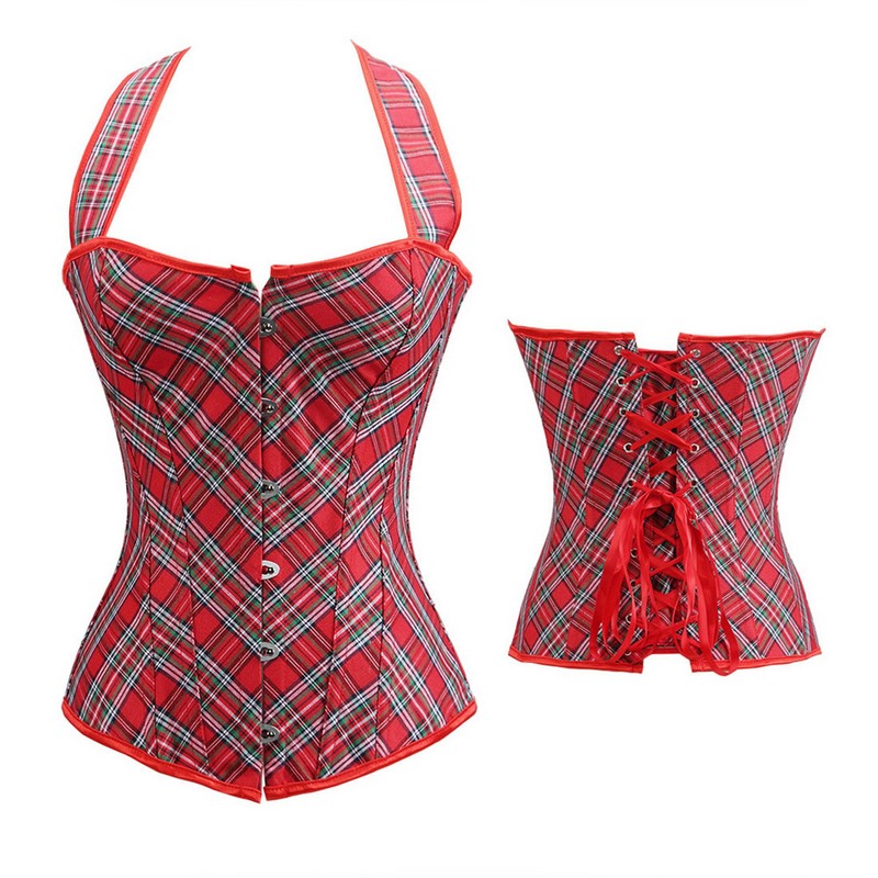 Red Checked Halterneck Corset and G-String Set Women Fashion Plus Size S- British Style Plaid Overbust Lace-up Corsetlet
Red Checked Halterneck Corset and G-String Set Women Fashion Plus Size S- British Style Plaid Overbust Lace-up Corsetlet