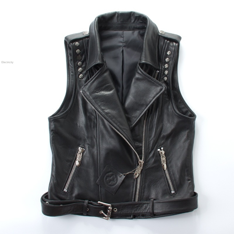 Spring Autumn New Genuine Leather Vest Female New Zealand Imported Sheep Skin Slim Lapel Locomotive Vest Jacket, Black
Spring Autumn New Genuine Leather Vest Female New Zealand Imported Sheep Skin Slim Lapel Locomotive Vest Jacket, Black
