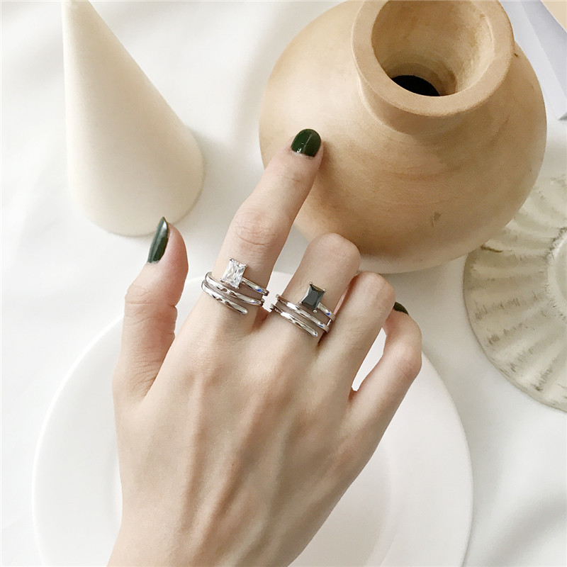 New Wedding Band 925 Sterling Silver Rings White Black Agate Classic Multi Layer Open Rings For Women Finger Fine Jewelry