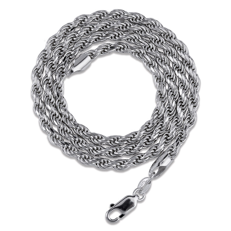 & White Gold Plated Sterling Sier Twist Necklace 3mm 18 22 Rope Chain Hip Hop Rapper Jewelry Gifts For Men and Women