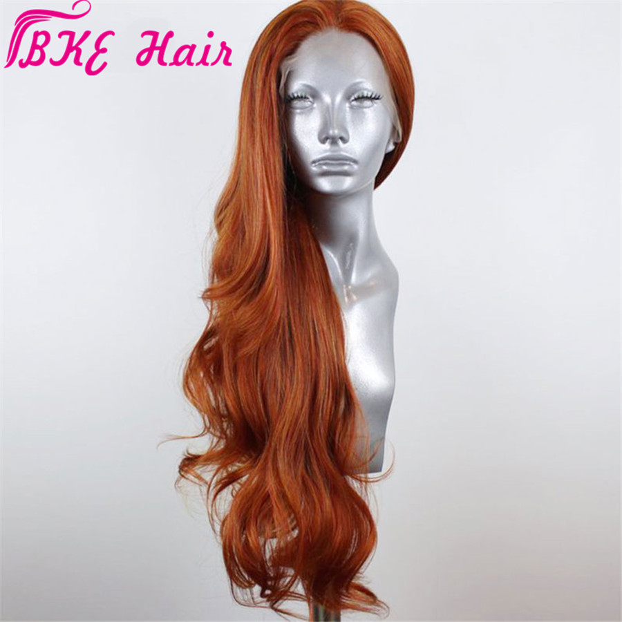 Long Wavy 360 lace Auburn Orange Color Wigs Synthetic Lace Front Wigs For Women Heat Resistant Fiber Glueless Ladies Cosplay Wig