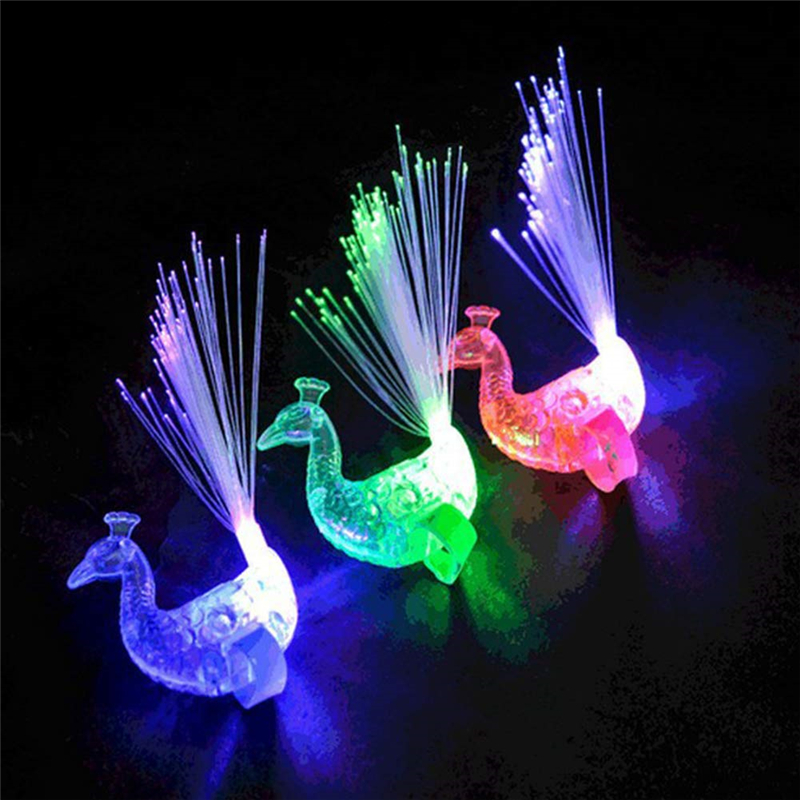 LED Finger Light Ring Creative Colorful Peacock Finger Lights LED Light-up Finger Toys for Party Cheering Novelty Glowing Halloween Gifts
