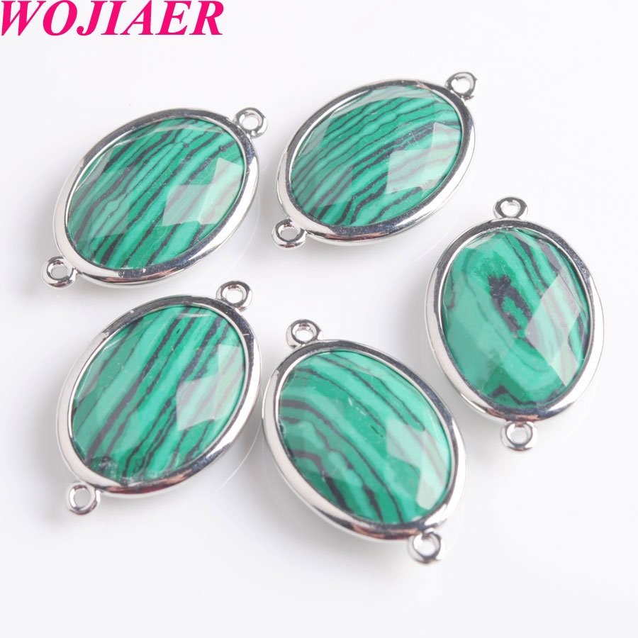 WOJIAER Natural Stone Gem Oval Beads Silver Section Loose Beads for Charm Jewelry Making Necklace DIY Bracelet BZ902