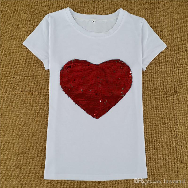 2020 high quality lady top Womens t shirt Heart Sequins O Neck Long Sleeve T Shirt Harajuku Ladies Tops Streetwear Women Clothes tee shirt