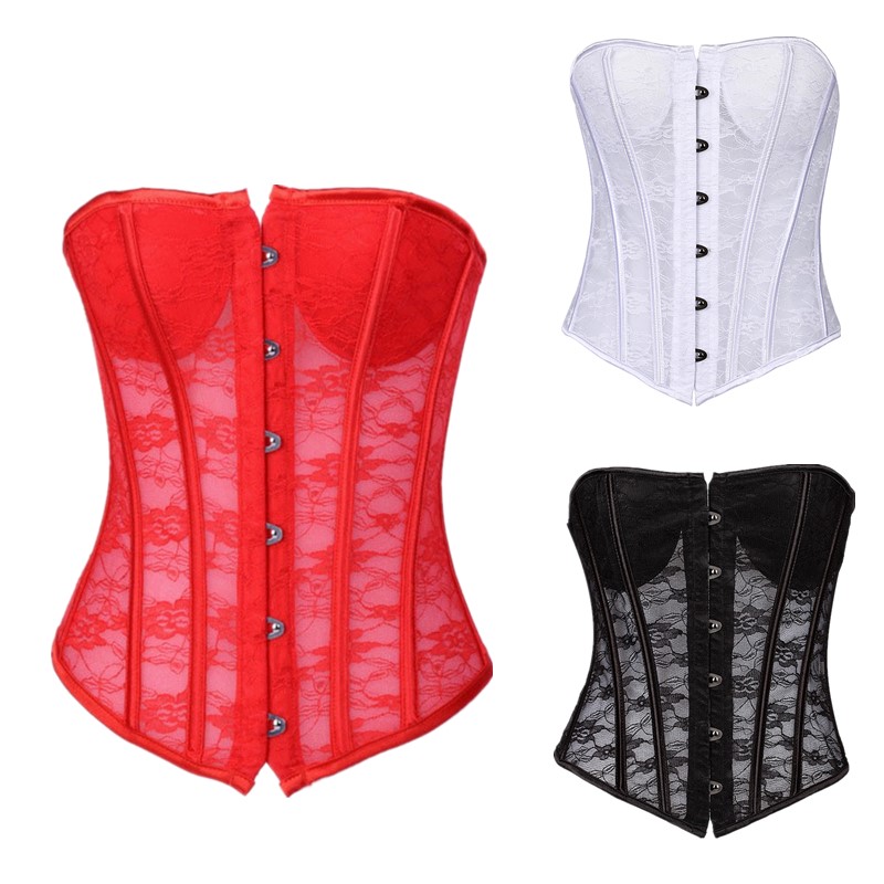 Lace Mesh Overbust Corset Top Women Fashion Transparent Plastic Boned Underwire Padded Cups Sexy Lace-up White Bridal Corset, Red
Lace Mesh Overbust Corset Top Women Fashion Transparent Plastic Boned Underwire Padded Cups Sexy Lace-up White Bridal Corset, Red