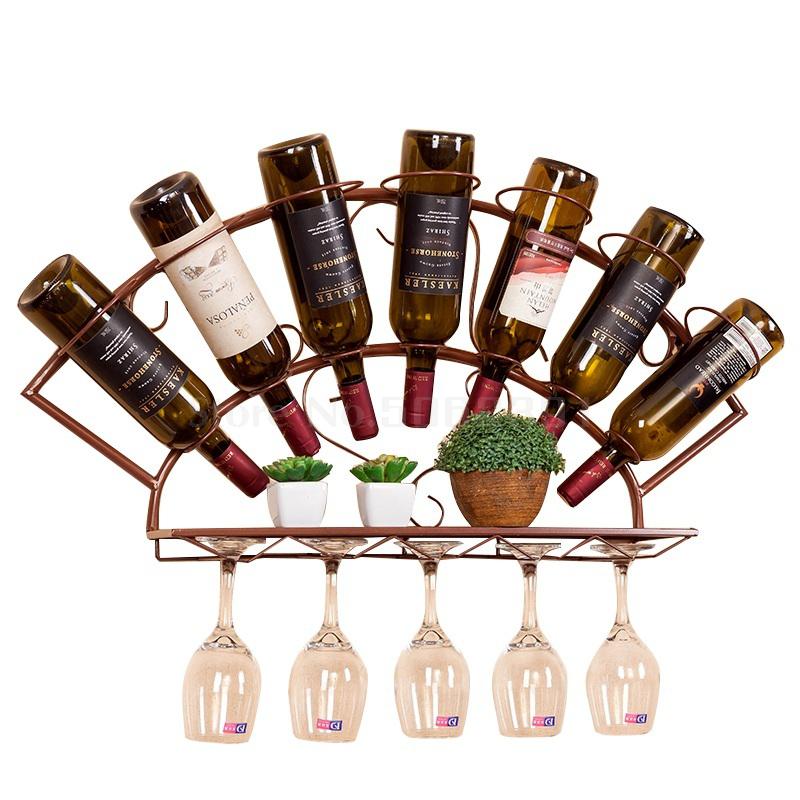 Wrought iron wine rack wall hanging rack hanging living room dining room simple goblet wine glass creative European style