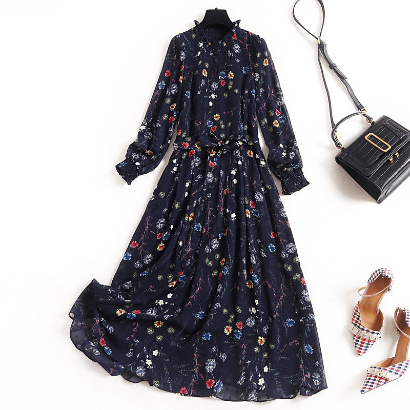 2020 Spring Summer Blue Long Sleeve Stand Collar Floral Print Chiffon Ruffle Detail Belted Mid-Calf Dress & Fashion Casual Dresses OD2413595 
2020 Spring Summer Blue Long Sleeve Stand Collar Floral Print Chiffon Ruffle Detail Belted Mid-Calf Dress & Fashion Casual Dresses OD2413595