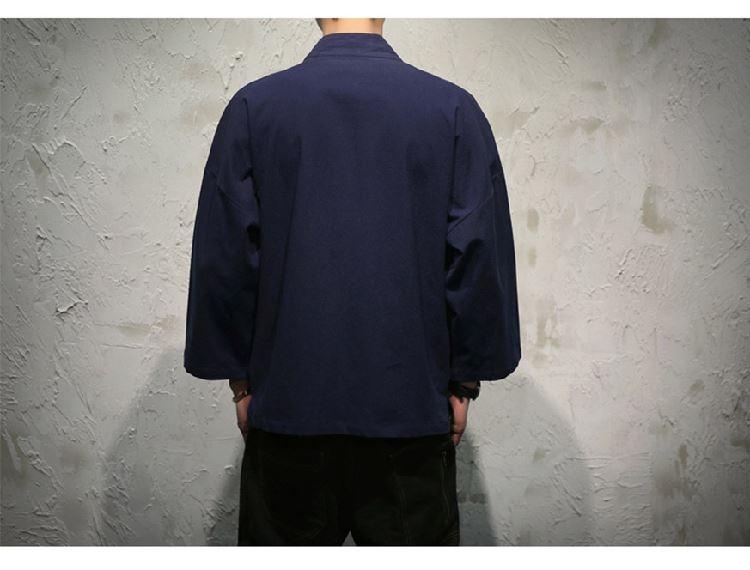 2020 Sinicism Store Cotton Linen Shirts Men Kimono Traditional Open Stitch Shirt Belt Pocket Male Three Quarter Sleeve Shirt Harajuku