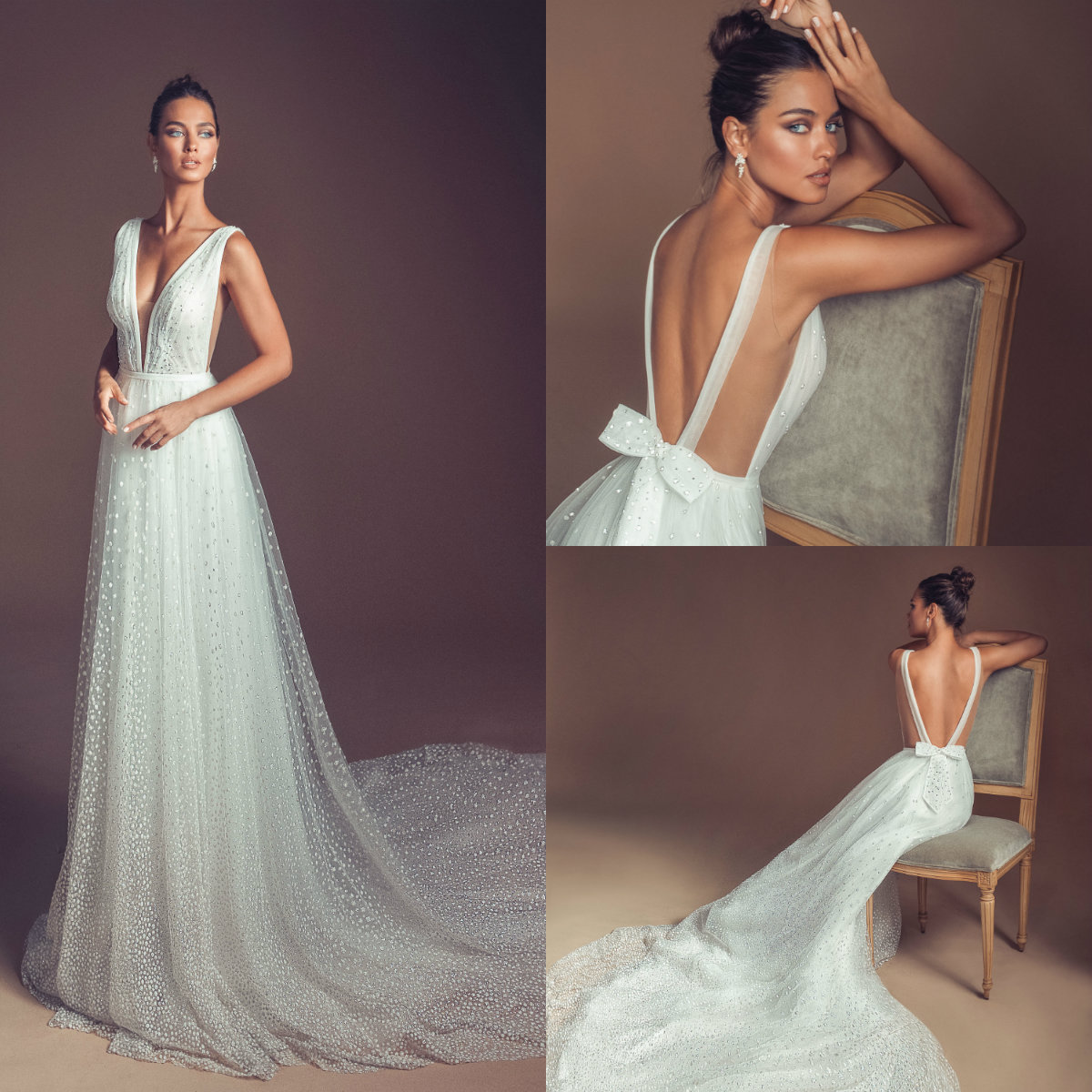 Elihav Sasson Beach Wedding Dresses Bridal Gowns 2019 Deep V Neck Rhinestones Beaded Plus Size Wedding Dress Backless
