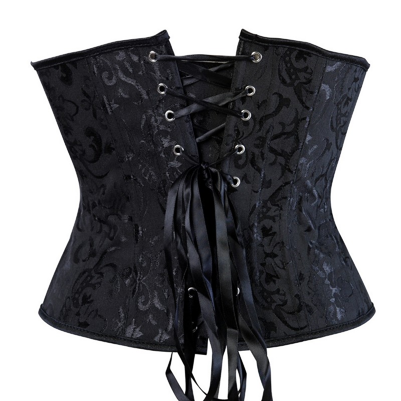 Women Black Corset Top 12pcs Steel Boned Brocade Jacquard Underbust Padded Lace-up Waist Train Corset Slim Body Shaperwear Plus Size XS-6XL