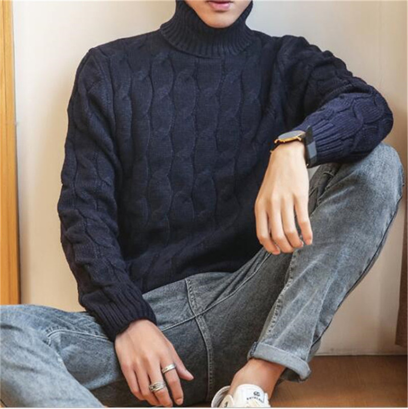 Fashion-2018 New Winter Pullover Coat Knitted Men Sweater Man Solid High Collar Mens Turtleneck Sweaters