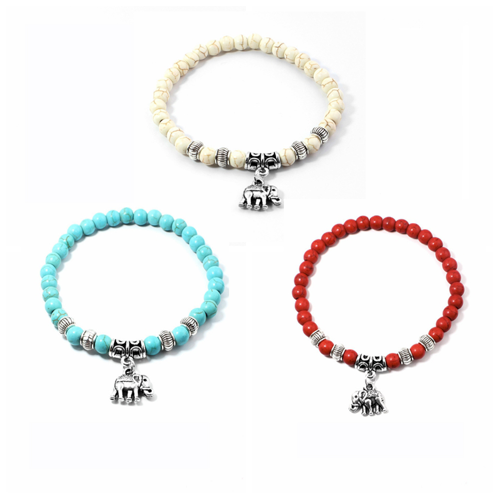 12PCS Fashion Natural Stone Beaded Howlite Turquoise Elephant Buddha Beads Yoga Bracelet Chakra Crystal Beads Charms Bracelets Jewelry