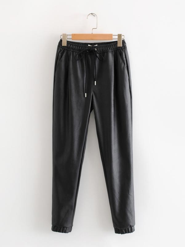 Women Chic PU Leather Pants Solid Elastic Waist Drawstring Tie Pockets Female Basic Elegant Trousers, As picture
Women Chic PU Leather Pants Solid Elastic Waist Drawstring Tie Pockets Female Basic Elegant Trousers, As picture