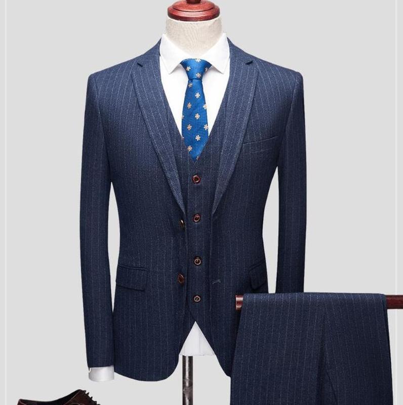 Retro Stripe Business Casual Suit Blazer Vest Trousers Three-piece Suit Mens Wedding Banquet Formal Wear Clothing, Black
Retro Stripe Business Casual Suit Blazer Vest Trousers Three-piece Suit Mens Wedding Banquet Formal Wear Clothing, Black