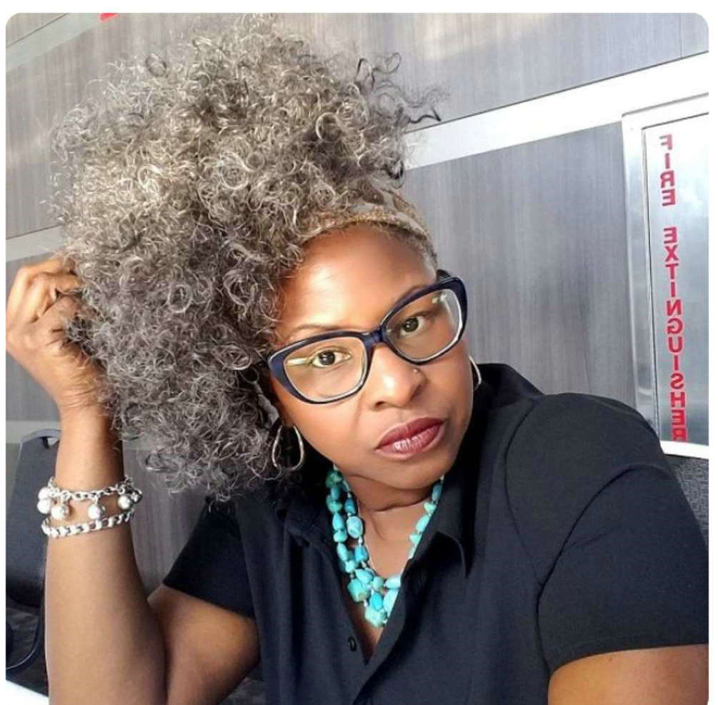 Human hair soft curly grey ponytail hair extension silver grey salt and pepper natural highlights for older woman 120g