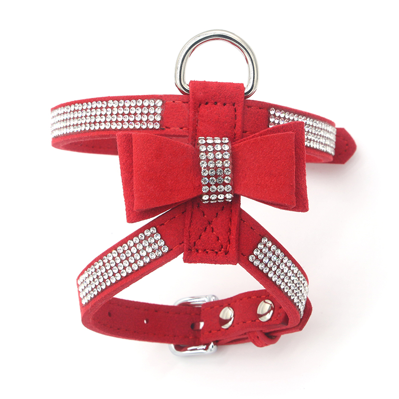 Soft Suede Dog Harness Pet Vest Adjustable Shining Diamonds Bow Rhinestone Pet Cat Collar Harnesses For Small Medium Dogs Pet Product