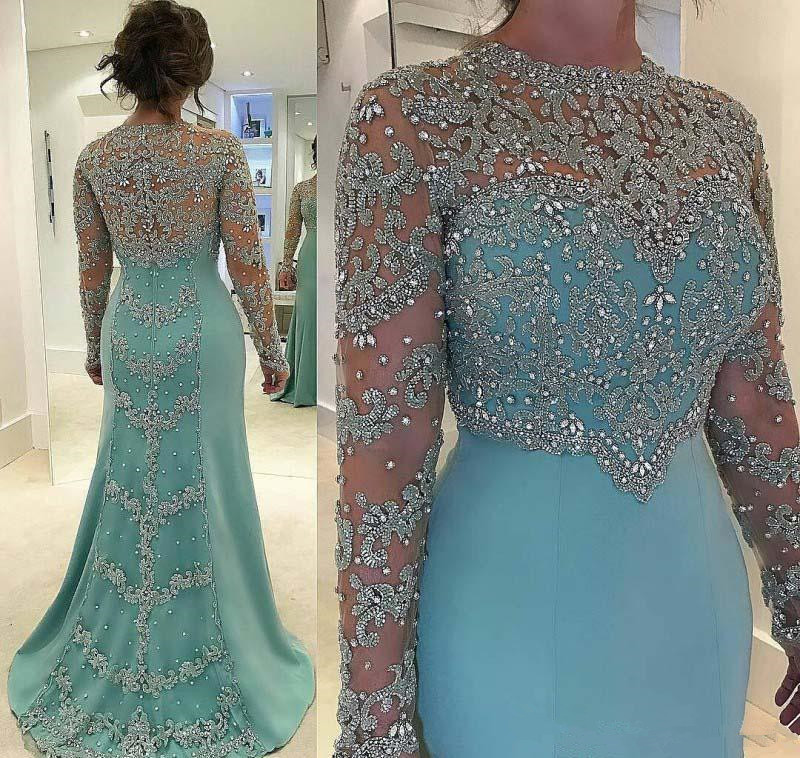 Luxury Beaded Plus Size Mother Of the Bride Groom Dresses with Long Sleeve 2019 Blush Pink Mint Mother Formal Occasion Prom Gowns