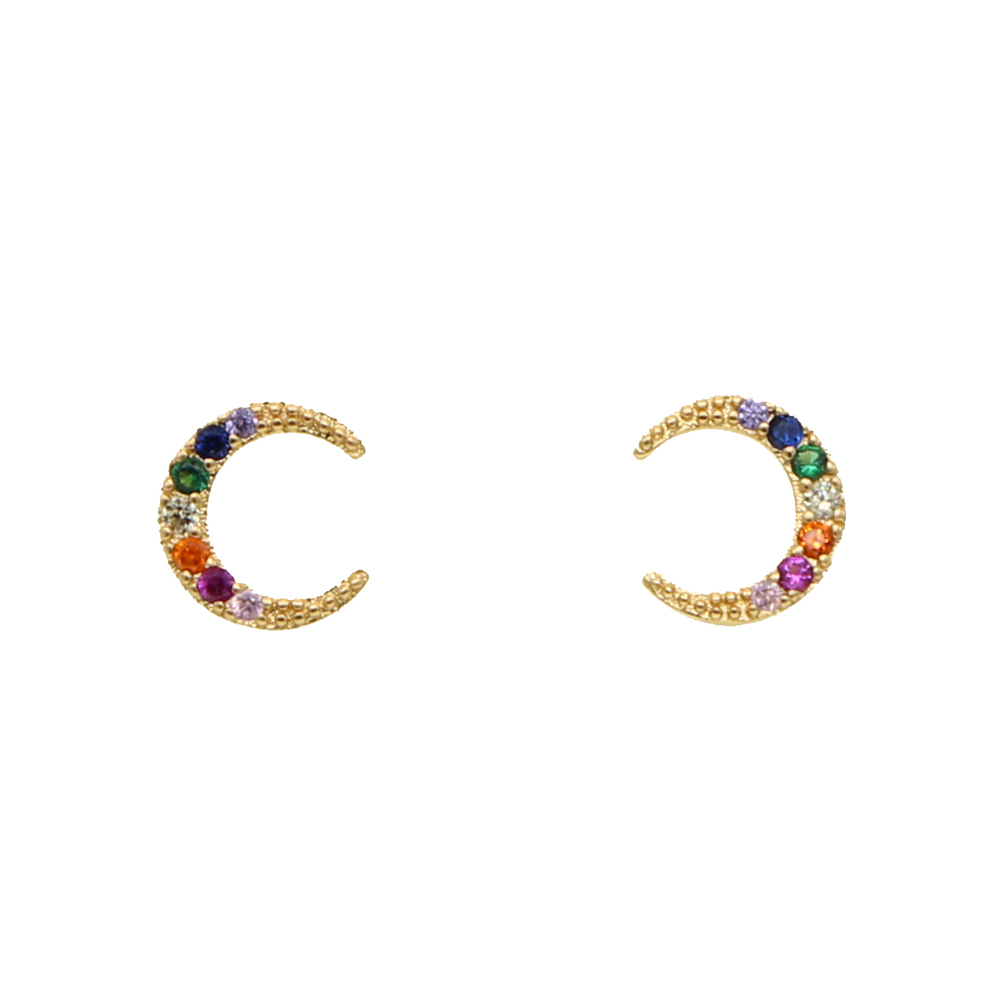 Rainbow cz crescent moon stud lovely girl stud Gold silver Color 2019 Christmas gift Moon earring