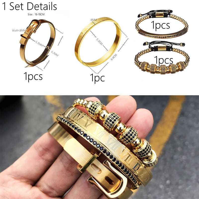 4pcs/Set Hot Men Steel Roman Numeral Bracelet Horseshoe Buckle Bangles Pulseira Bileklik Handmade Jewelry T191230