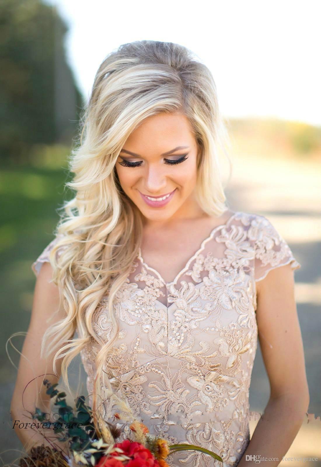 2019 Cheap Champagne Lace Bridesmaid Dress Sheath V Neck Short Summer Garden Wedding Party Guest Maid of Honor Gown Plus Size Custom Made