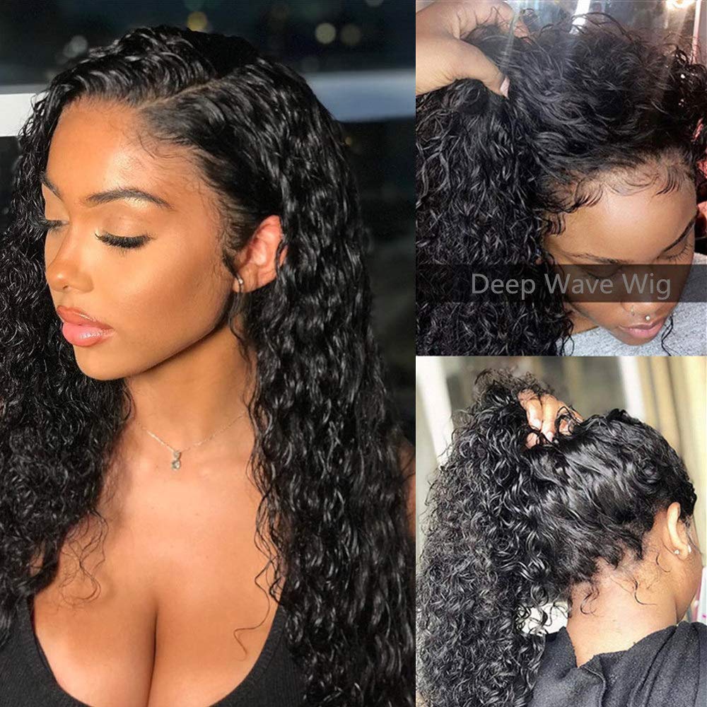 Deep Wave Lace Front Wigs with Baby Hair Pre Plucked Human Free Part Wig water Wave Wet and Wavy 130% density